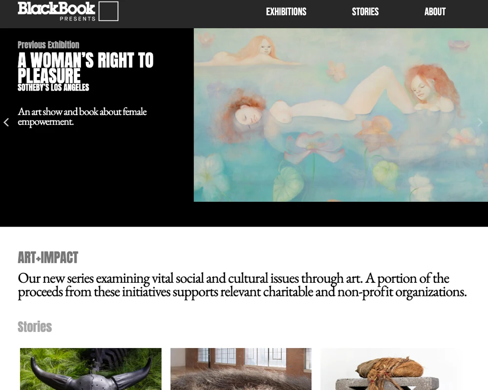 Website screenshot of BlackBook Presents