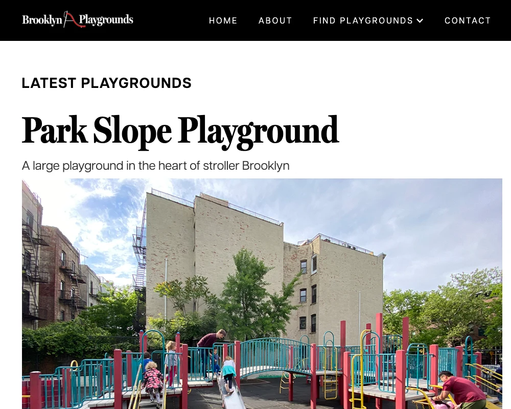 Website screen shot of Brooklyn Playgrounds